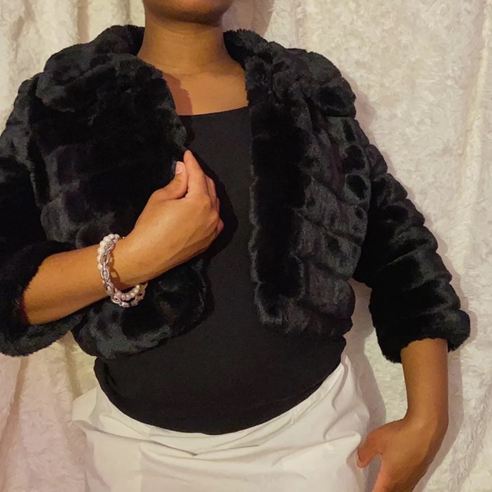 Black cropped fur coat